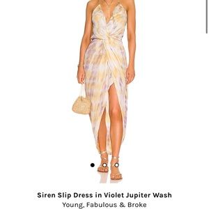 YFB Young Fabulous & Broke Siren Slip Dress purple yellow tie dye wrap satin